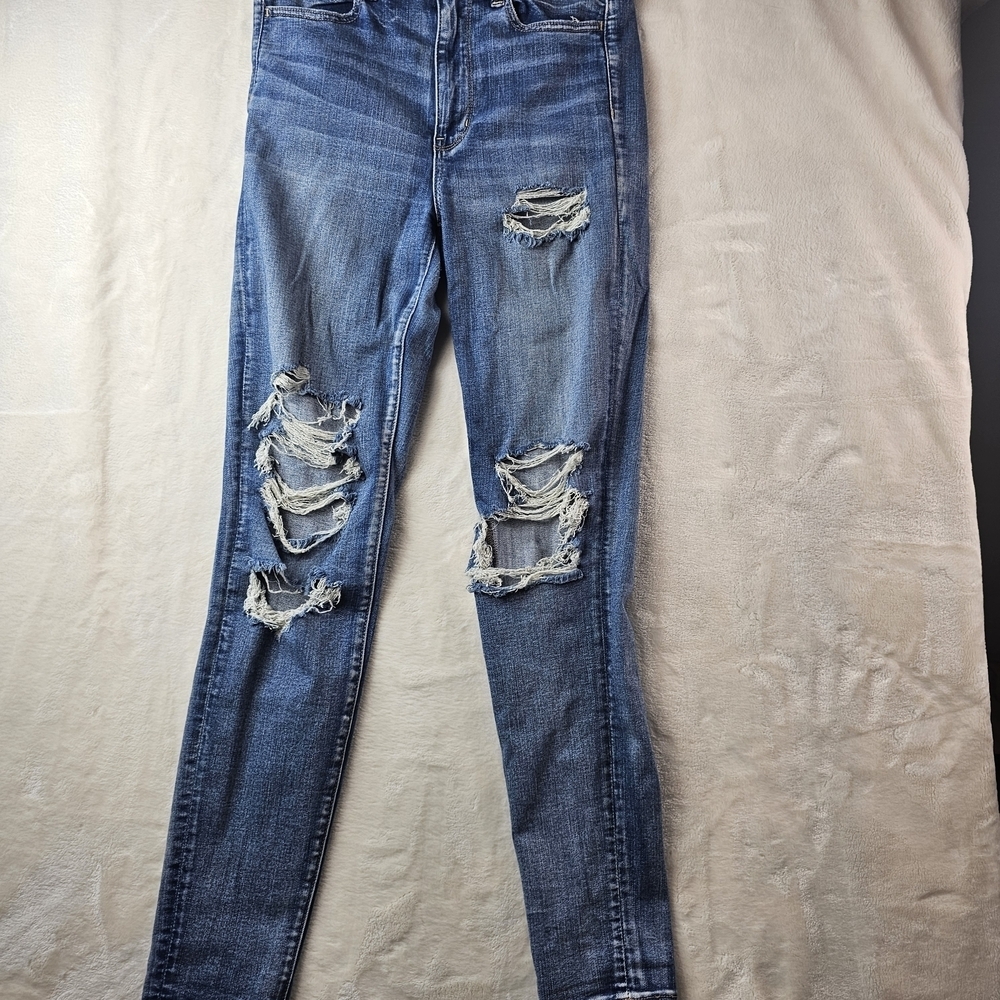American Eagle Jeans Womenβs 8 Long Tall Distressed Denim highest Rise Jegging